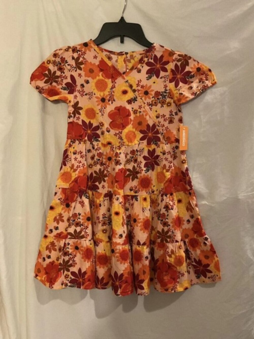 Gymboree Girls 10 Fall Floral Peach Red Tiered Short Sleeve Dress NWT